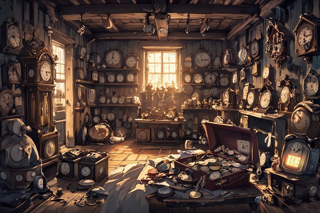 時計・部屋・木の壁のイラスト素材