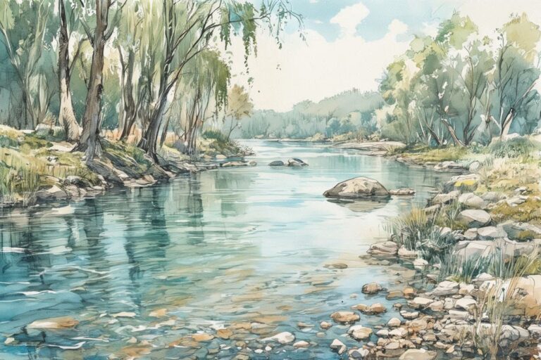 水彩画・川・自然風景のイラスト素材｜商用利用可