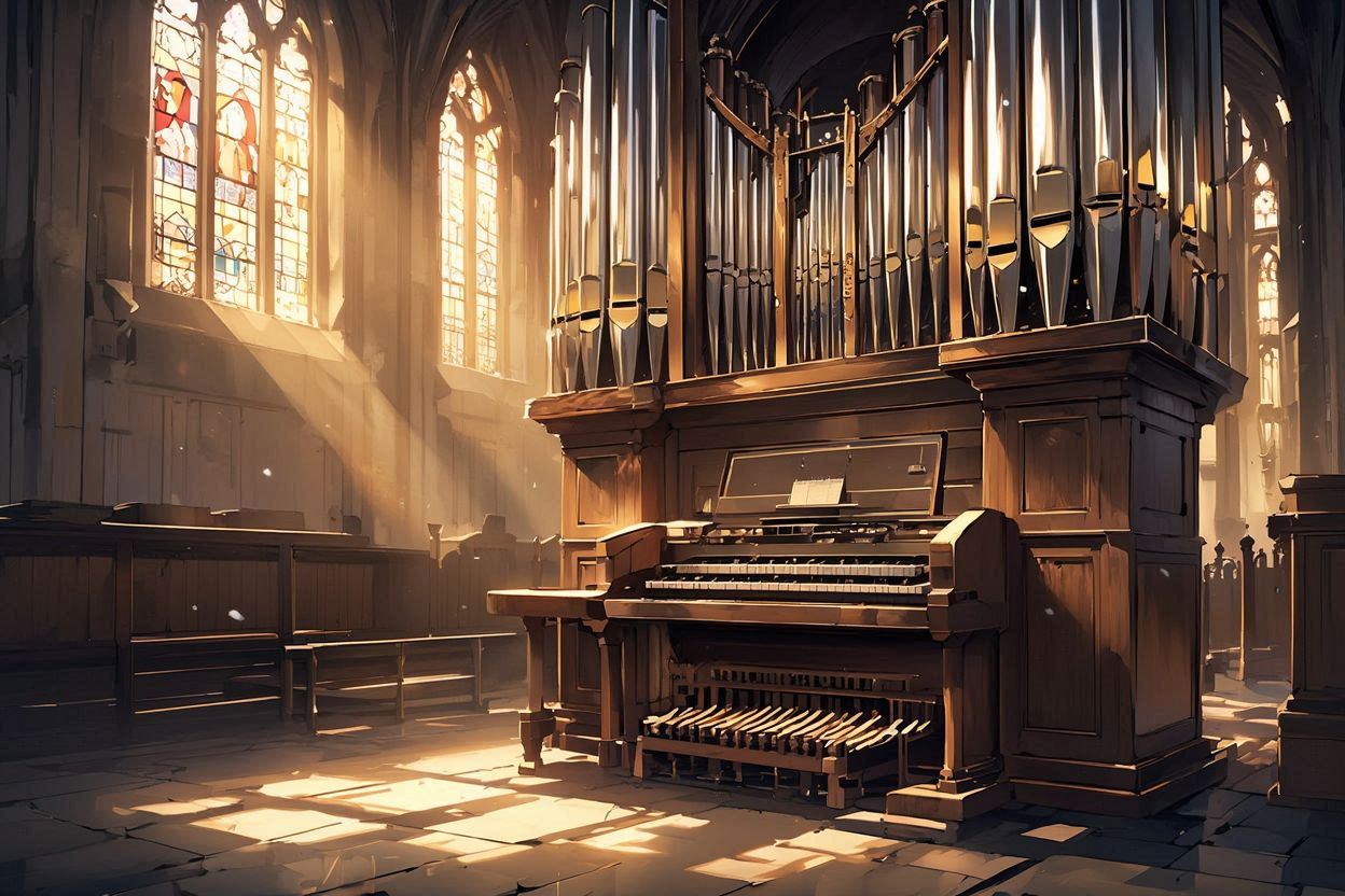 教会・パイプオルガン・ステンドグラスのイラスト素材