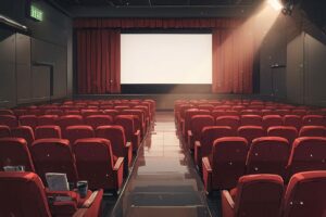 映画館・赤い椅子・スクリーンのイラスト素材｜商用利用可