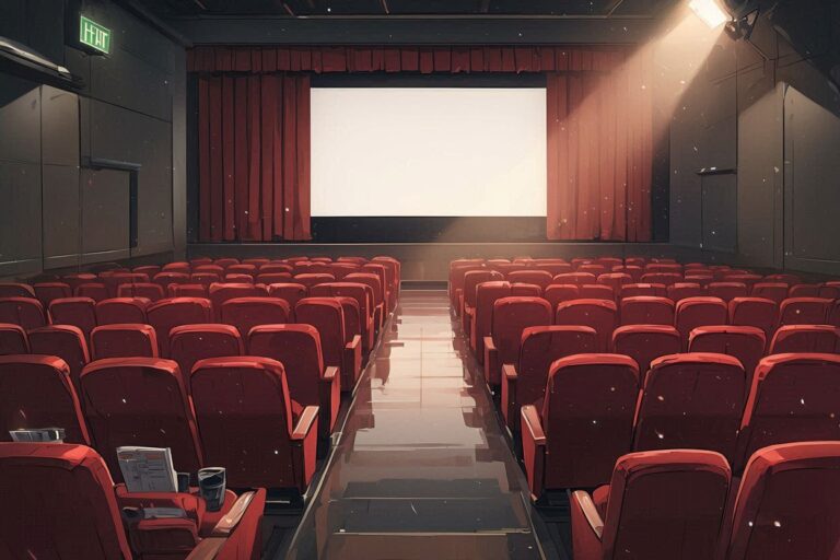 映画館・赤い椅子・スクリーンのイラスト素材｜商用利用可