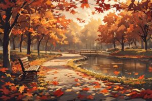 紅葉・公園・池のイラスト素材｜商用利用可