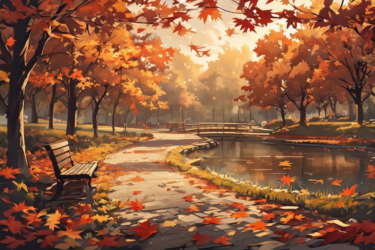 紅葉・公園・池のイラスト素材