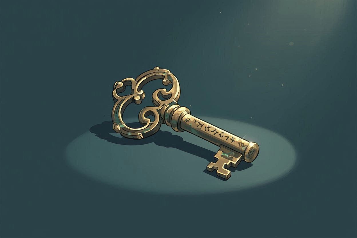 古銭鍵・神秘的・光のスポットのイラスト素材