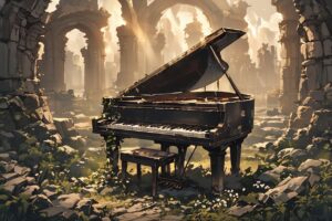 ピアノ・廃墟・植物のイラスト素材｜商用利用可