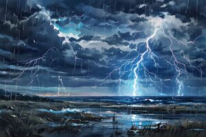 雷雨・激しい雨・夜の雷のイラスト素材｜商用利用可