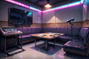 カラオケ・ネオン・マイクのイラスト素材｜商用利用可