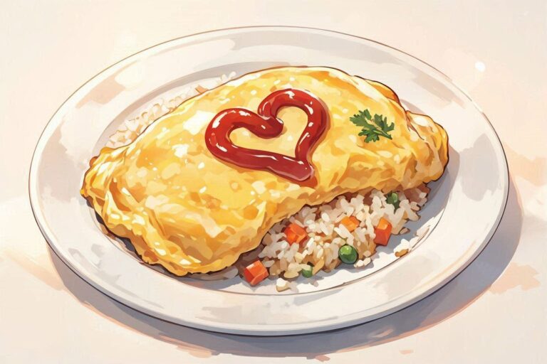 オムライス・ハートトマト・料理イラストのイラスト素材｜商用利用可