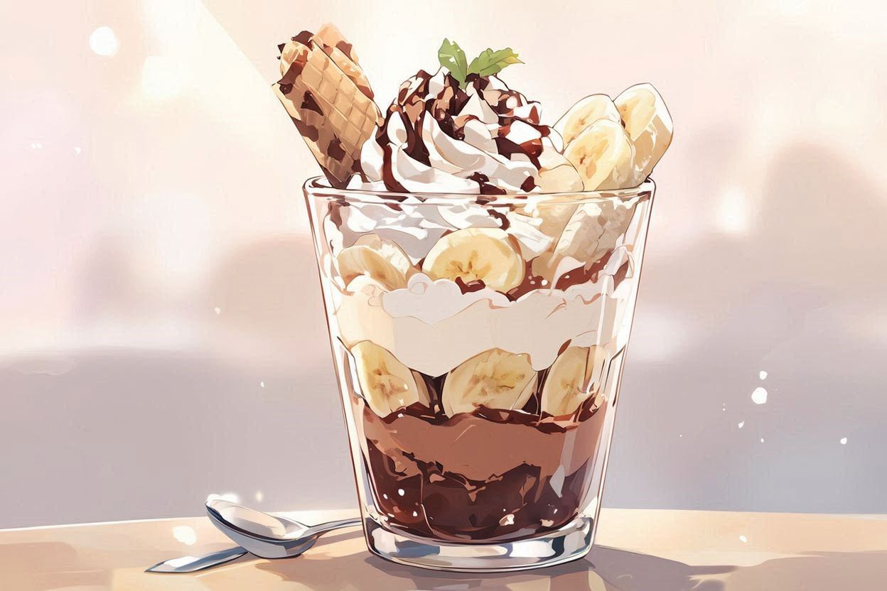 バナナ parfait・チョコレートデリシャス・アイスクリームのイラスト素材
