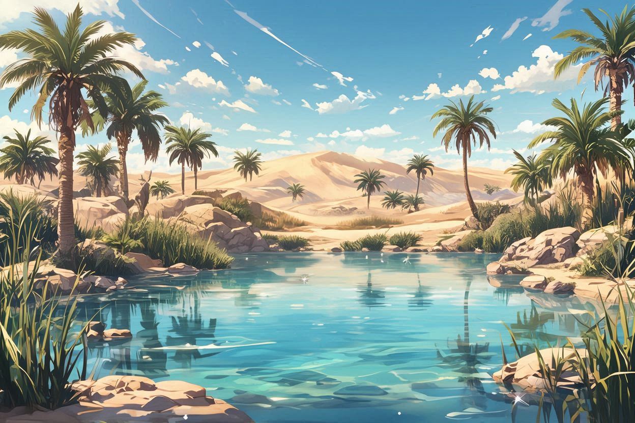 砂漠・ヤシの木・池のイラスト素材