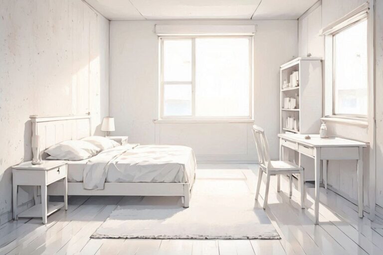 シンプルモダン・明るい寝室・白いインテリアのイラスト素材｜商用利用可