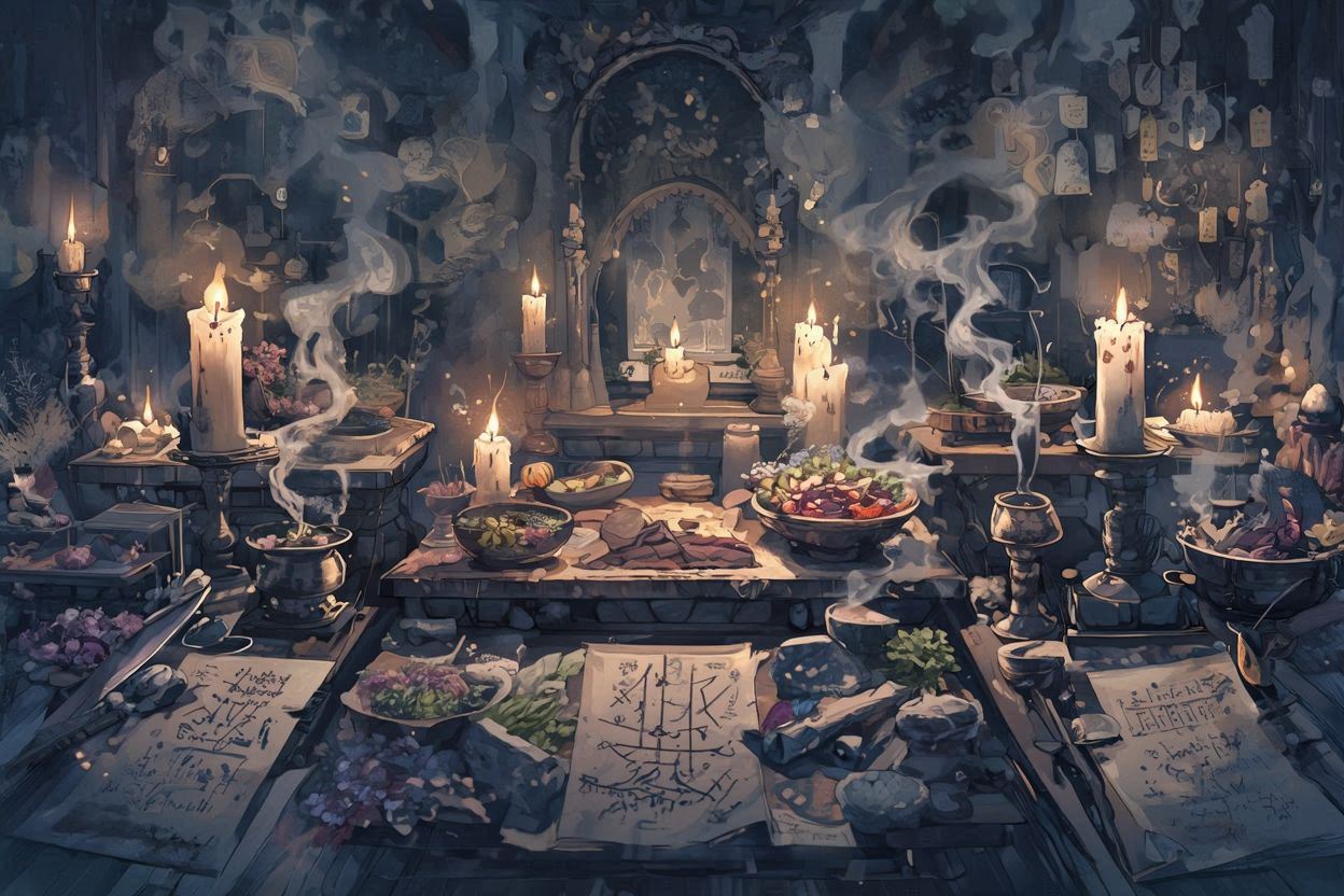 部屋・祭壇・燭台のイラスト素材