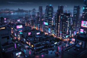 未来都市・ネオンライト・夜景のイラスト素材｜商用利用可