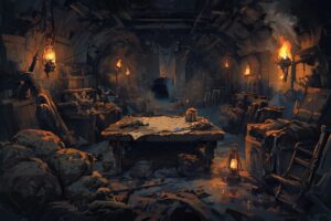 洞窟・テーブル・ランタンのイラスト素材｜商用利用可