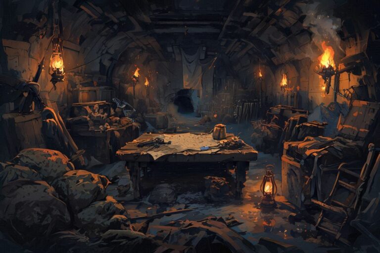 洞窟・テーブル・ランタンのイラスト素材｜商用利用可