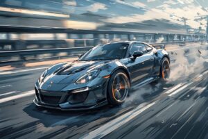 スポーツカー・高速走行・都会の道のイラスト素材｜商用利用可