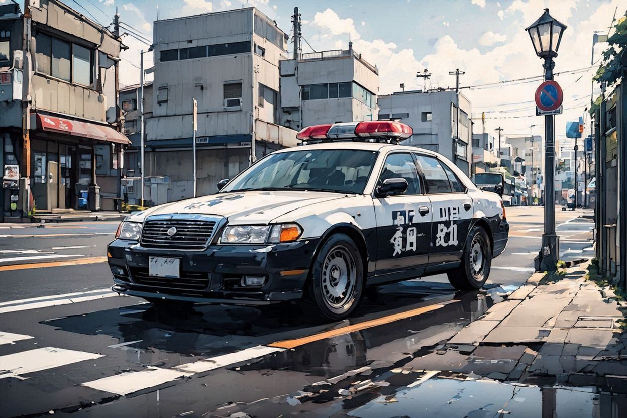警察車両・都市風景・日本のイラスト素材