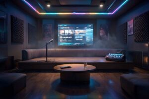 音響室・ネオン照明・マイクのイラスト素材｜商用利用可