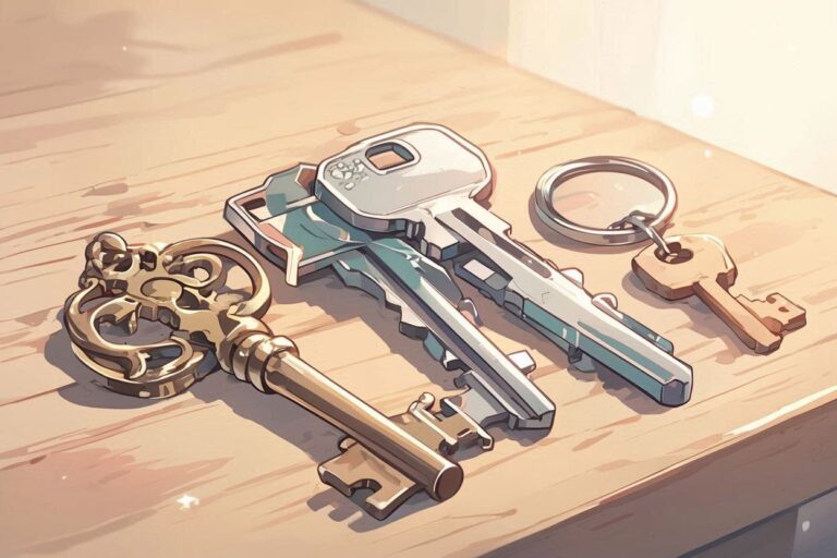 key・wooden_table・artistic_keychainのイラスト素材｜商用利用可