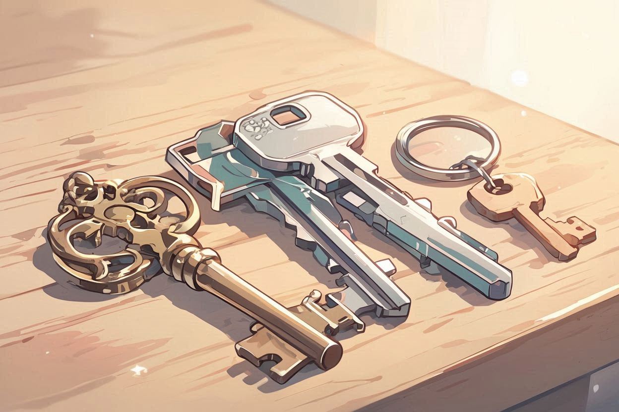 key・wooden_table・artistic_keychainのイラスト素材