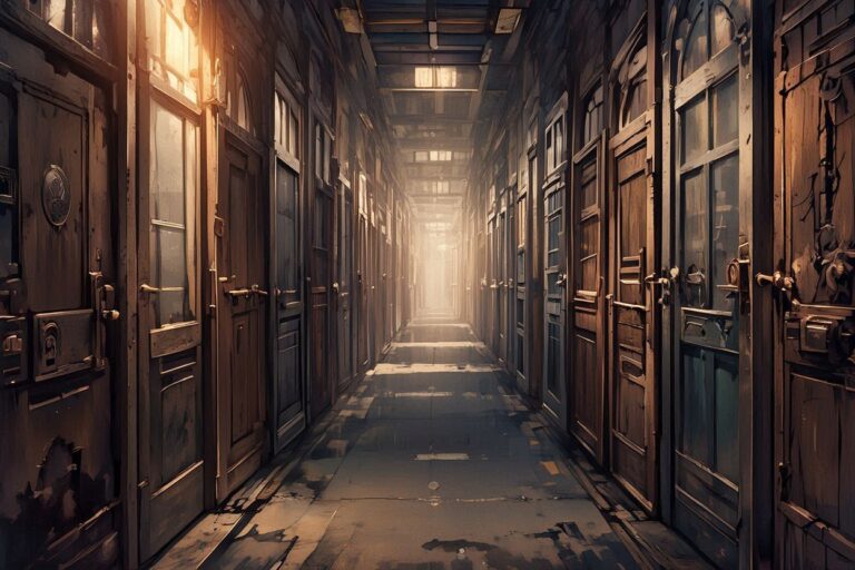 廊下・木製ドア・床のイラスト素材｜商用利用可