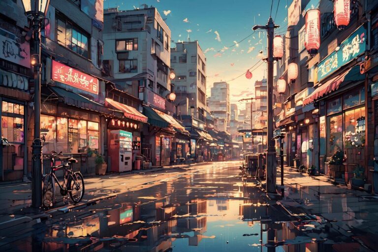 街・店舗・雨のイラスト素材｜商用利用可