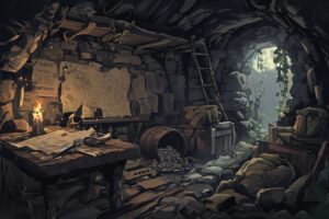 洞窟・テーブル・地図のイラスト素材