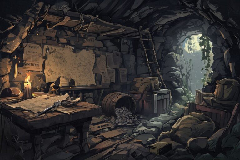 洞窟・テーブル・地図のイラスト素材｜商用利用可