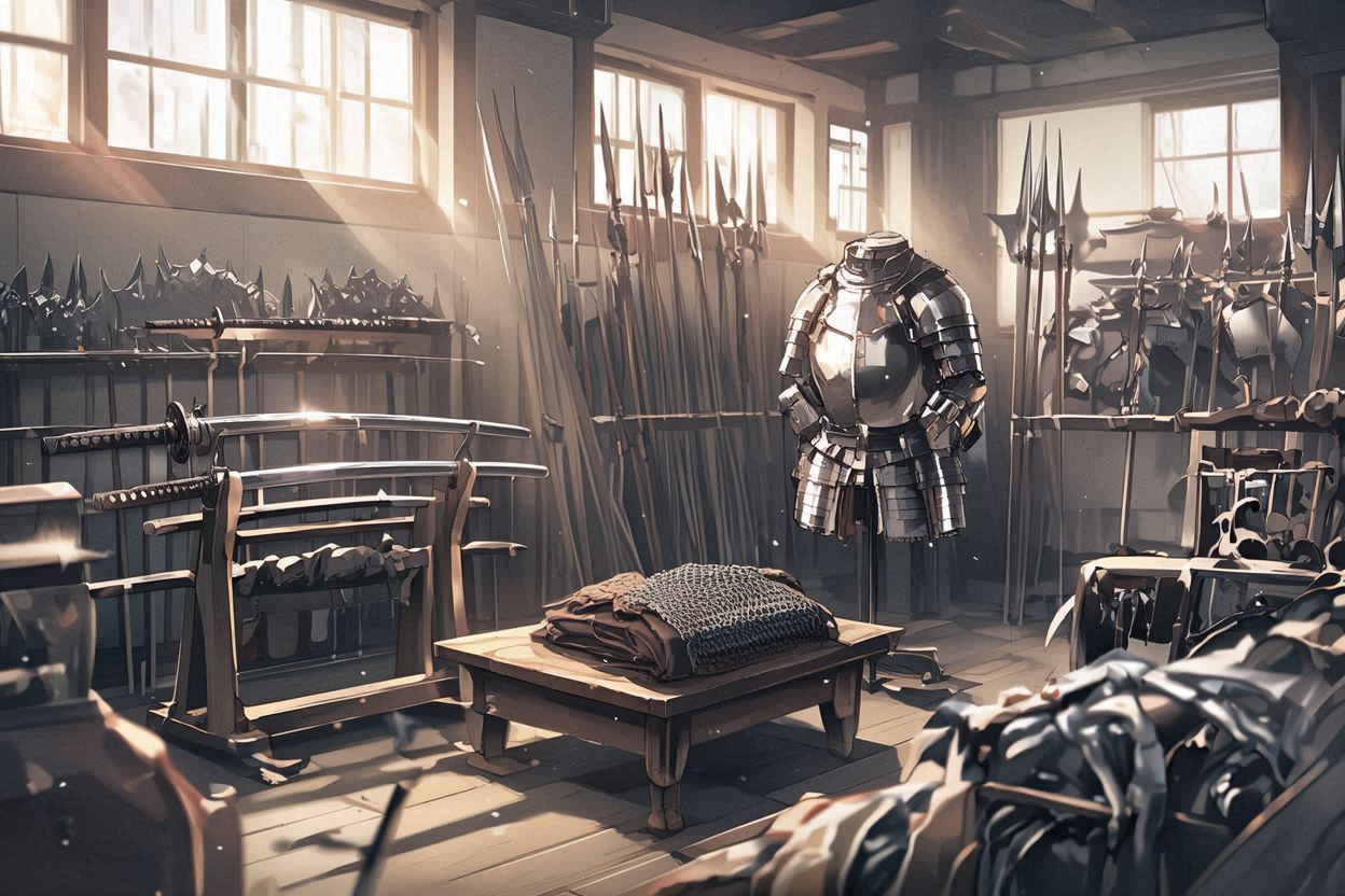 武器庫・鎧・刀のイラスト素材