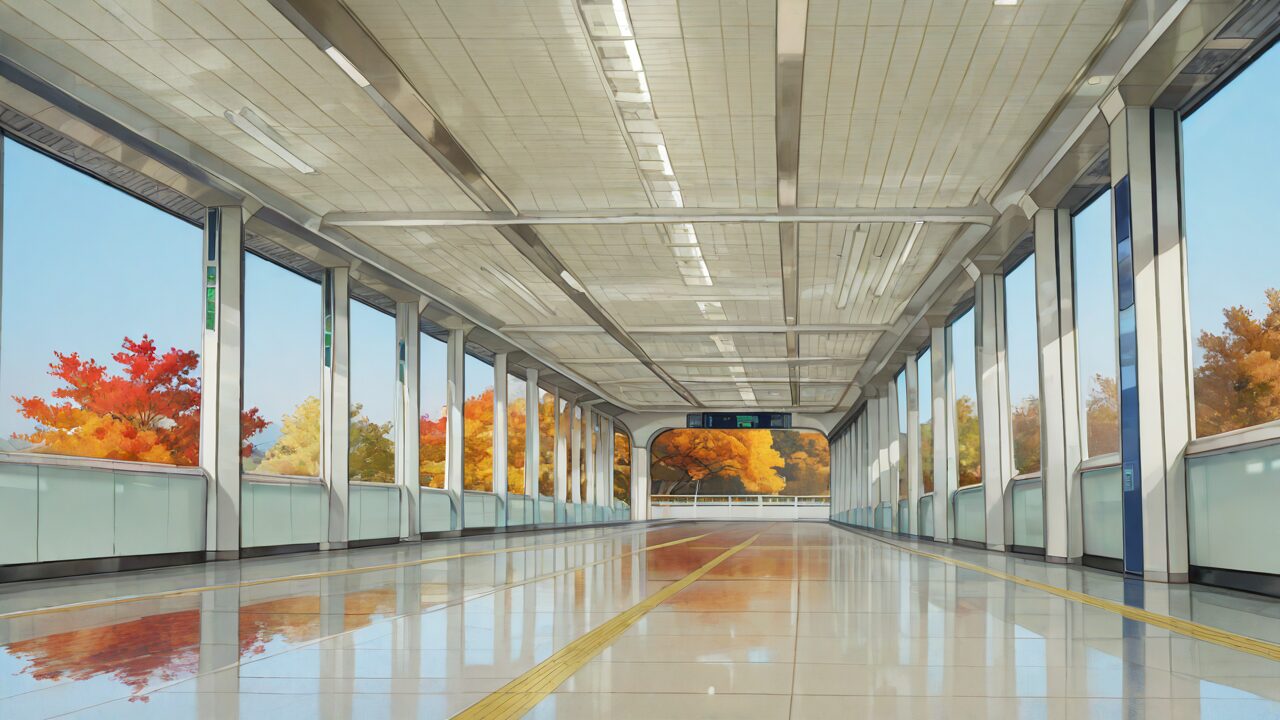 駅・ホーム・秋の木のイラスト素材