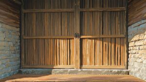 木製の扉・石垣・床のイラスト素材